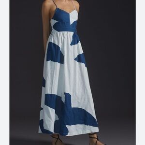 Odell’s v neck blue white maxi Anthropologie XS NWT